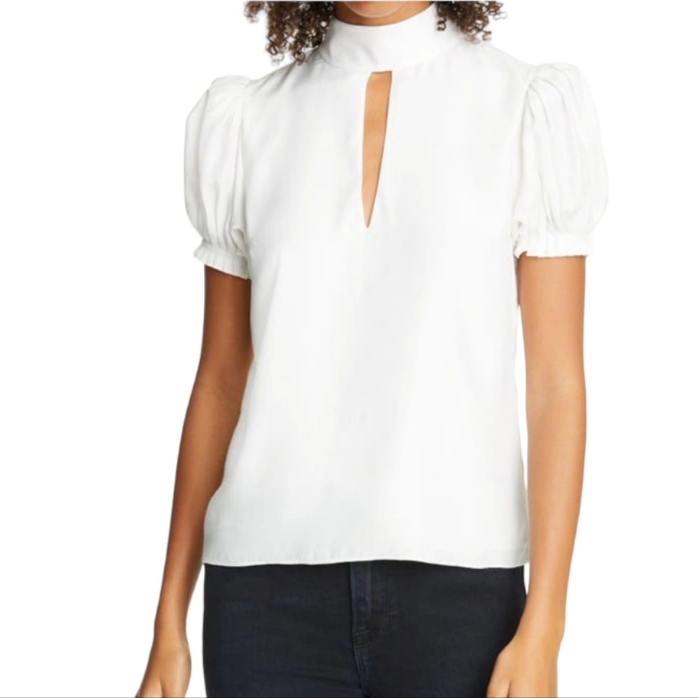 FRAME Keyhole Neck Silk Party Top in Off White